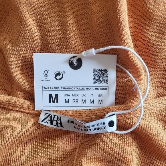Zara Ribbed Slip Spaghetti Strap Orange Midi Dress New With Tag Size Medium - Picture 9 of 11
